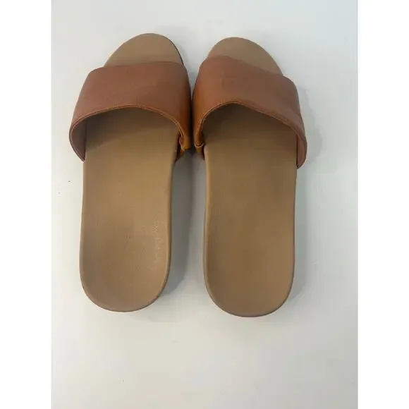 Vionic Val Slides Brown Leather Slip On Open Toe Comfort Flip Flop Sandal Sz‎ 6 - Picture 7 of 12